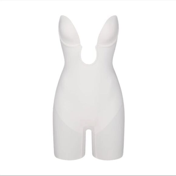 SKIMS NEW XXS Marble White‎ Deep Plunge Shapewear Mid Thigh Bodysuit - Picture 1 of 6
